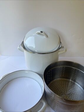 Steamer Pot  Enamelware VTG Style White Enamelware Steamer Pot 4 pc